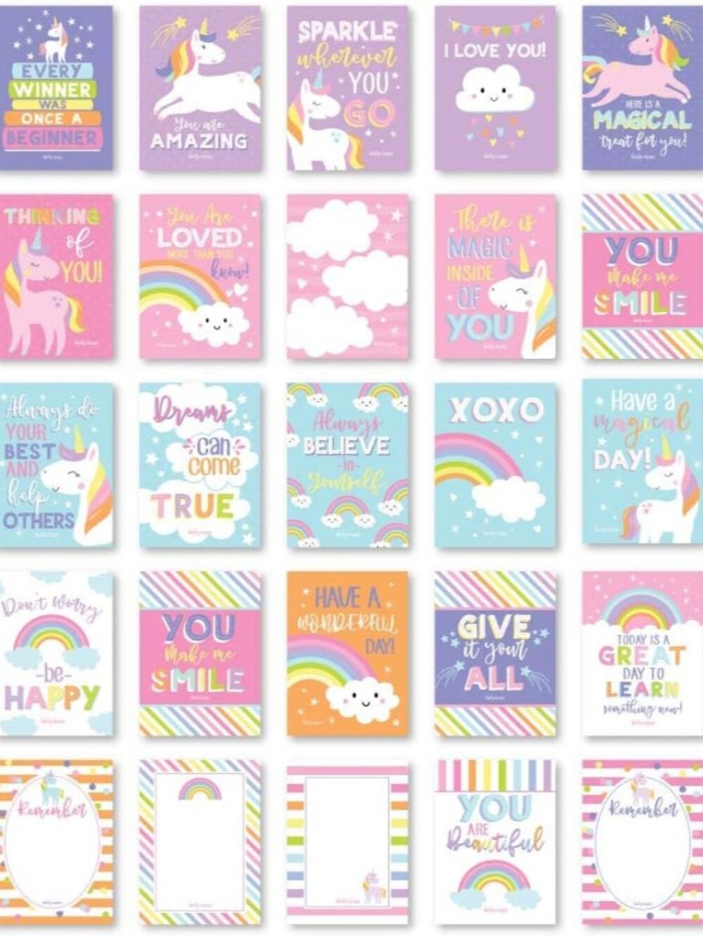 25pcs Lunch Box Notes for Kids, Lunchbox Cards with Positive Affirmations